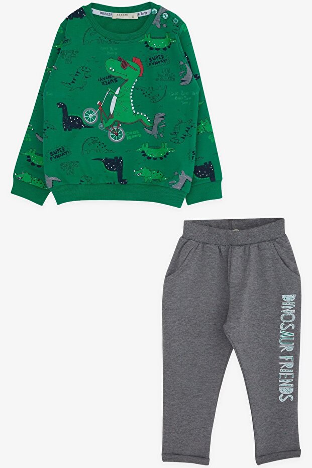 Baby Boy Tracksuit Set Dinosaur Printed 9 Months-3 Years, Green