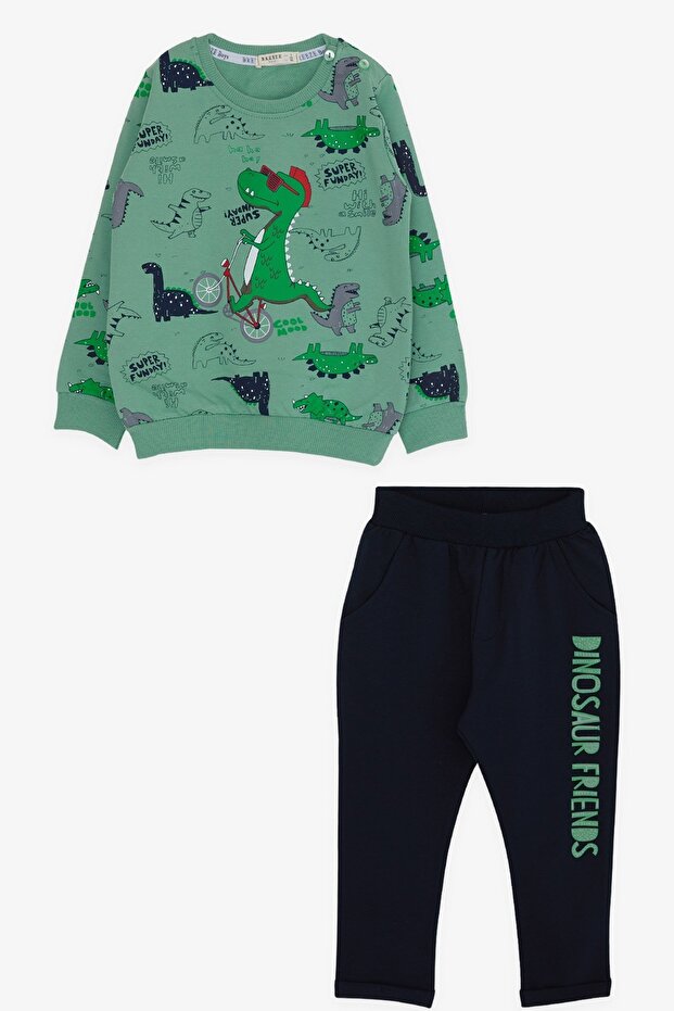 Baby Boy Tracksuit Set Dinosaur Printed 9 Months-3 Years, Mint Green