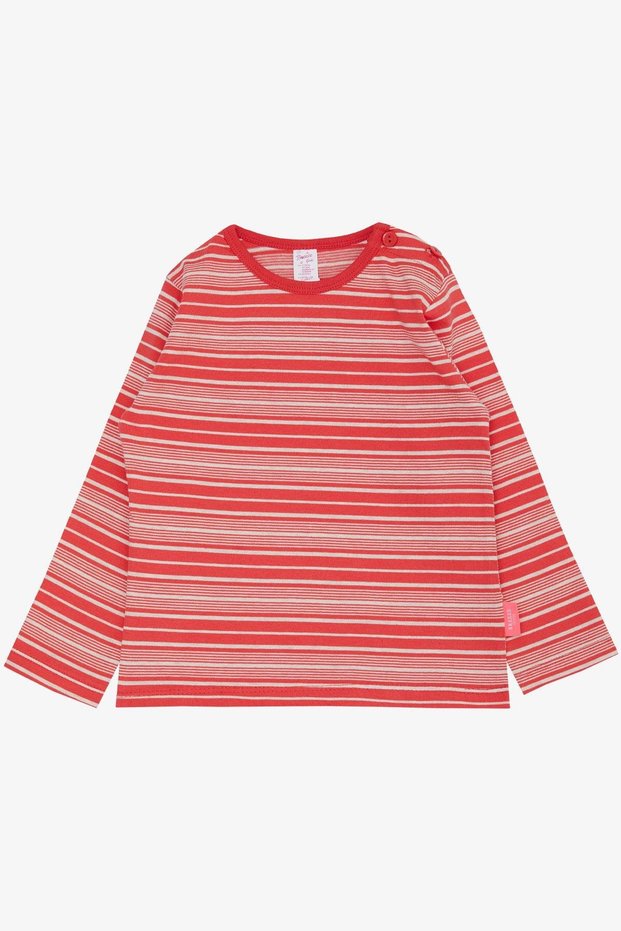 Baby Girl Long Sleeve T-Shirt Striped Placket 9 Months-3 Years, Pomegranate