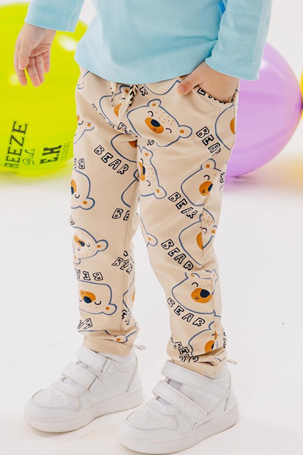 Girls & Boys Boys' Sweatpants Cute Teddy Bear Printed 1-4 Years, Beige
