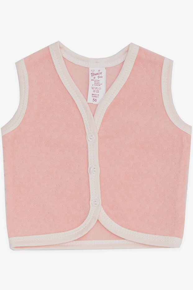 Baby Girl Velvet Vest Buttoned 0-3 Months-9 Months, Salmon