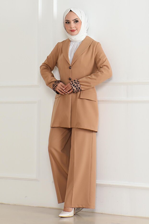 Tan Leopard Patterned Set - 19218 - 1