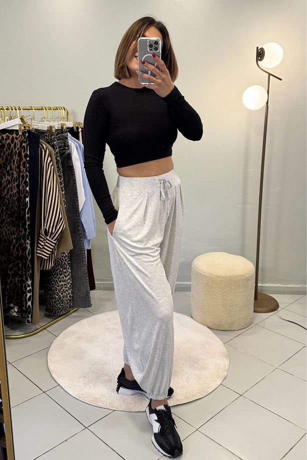 Modal Şalvar Model Eşofman Altı Gri Melanj - 2