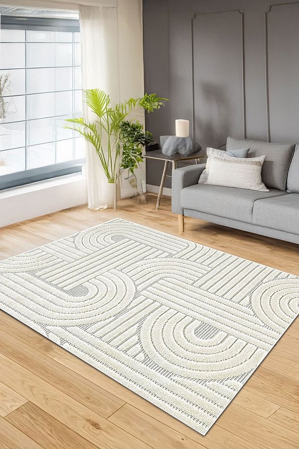 Dijital Baskı Yıkanabilir Ekru İskandinav Salon Halısı Mutfak Halısı Yolluk Halı - 1