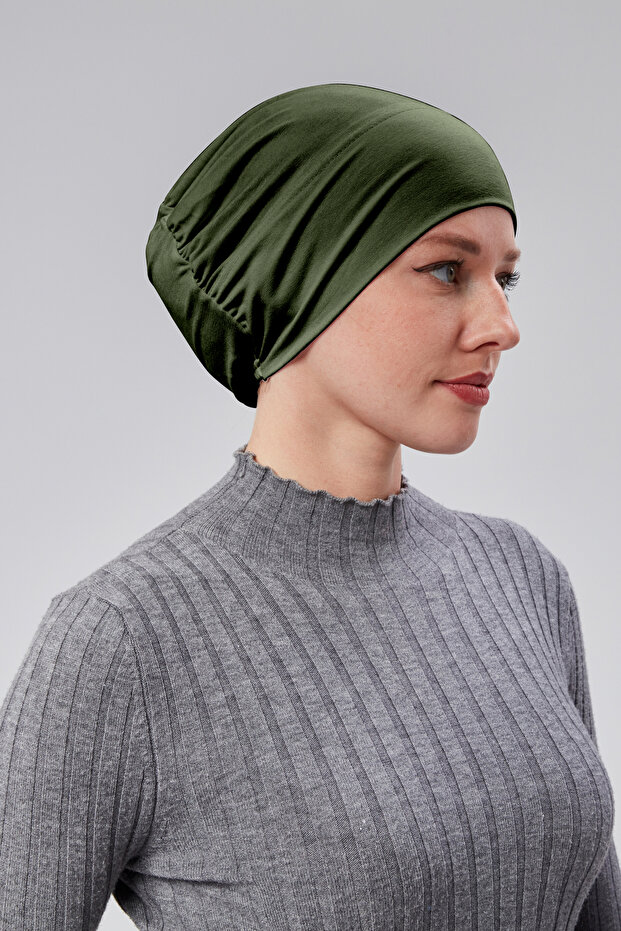 Women's Hijab Ready-To-Wear Practical Snap-On Bonnet Elastic Non-Slip Khaki
