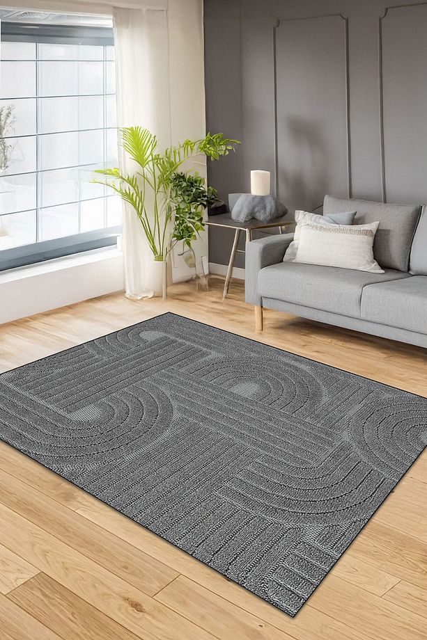 Dijital Baskı Yıkanabilir Gri İskandinav Salon Halısı Mutfak Halısı Yolluk Halı - 1