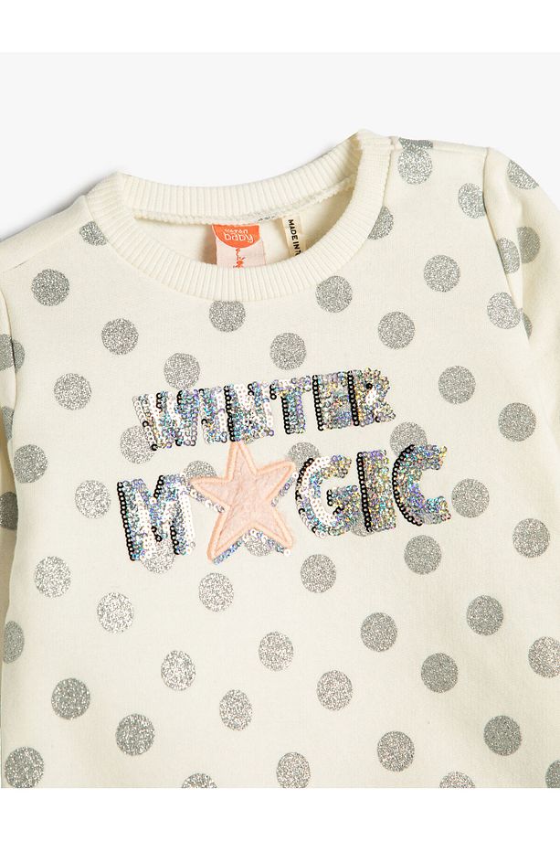 Sweatshirt Simli Baskılı Payet Işlemeli Aplike Ve Fırfır Detaylı Şardonlu - 3