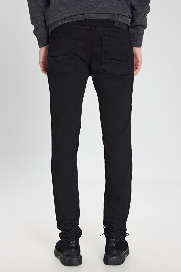 Pamuklu Likralı Esnek Slim Fit Dar Kesim 5 Cepli Kot Jean Denim Erkek Siyah Pantolon - 7