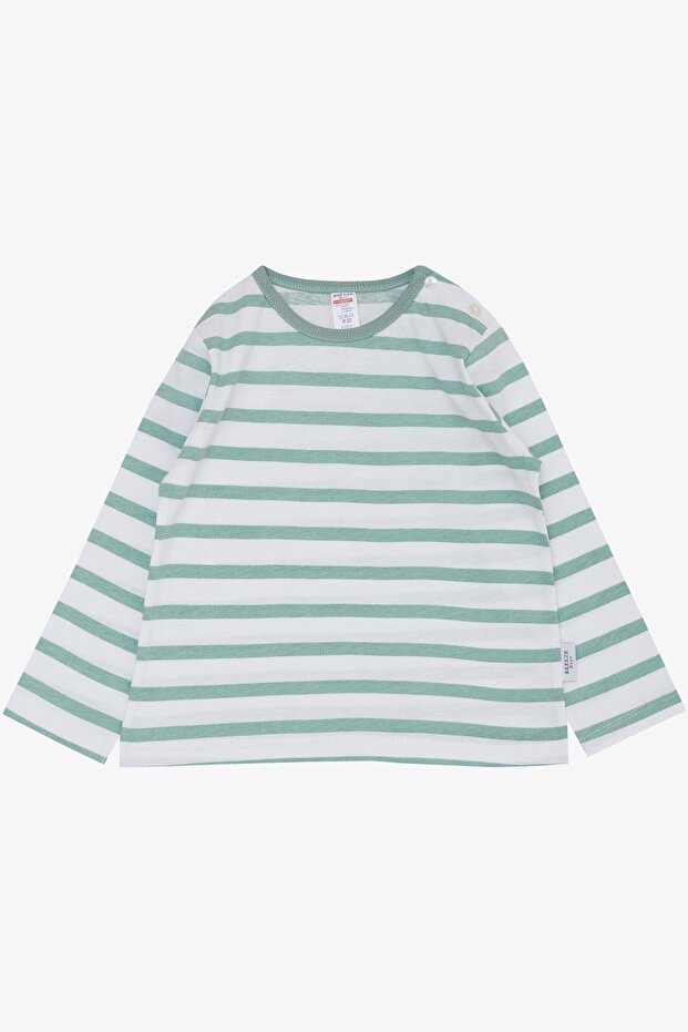 Baby Boy Long Sleeve T-Shirt Placket Striped 9 Months-3 Years, Water Green