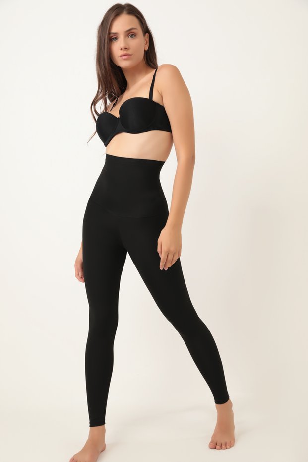 High Waist Body Shaper Tummy Flattening Black Corset Leggings