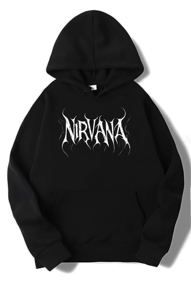 Nirvana Printed Unisex Black Hooded Sweatshirt