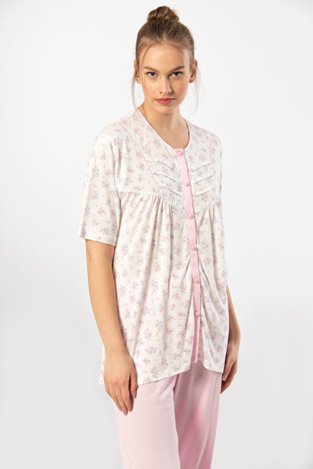 3370 Women's Plus Size Short Sleeve Pajama Set-Pink