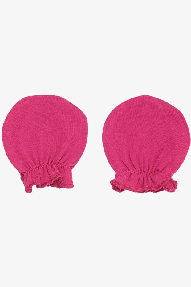 قفازات أطفال حديثي الولادة بلون فوشيا - موديل أساسي - 1