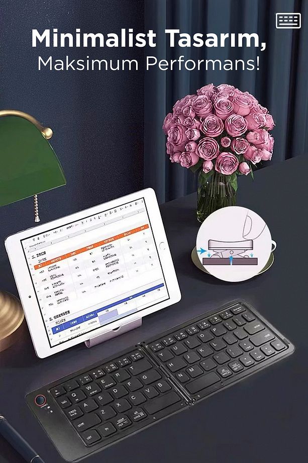 TK-08  Uyumlu Siyah Kablosuz Katlanabilir Şarjlı Taşınabilir Mini Bluetooth Klavye - 2