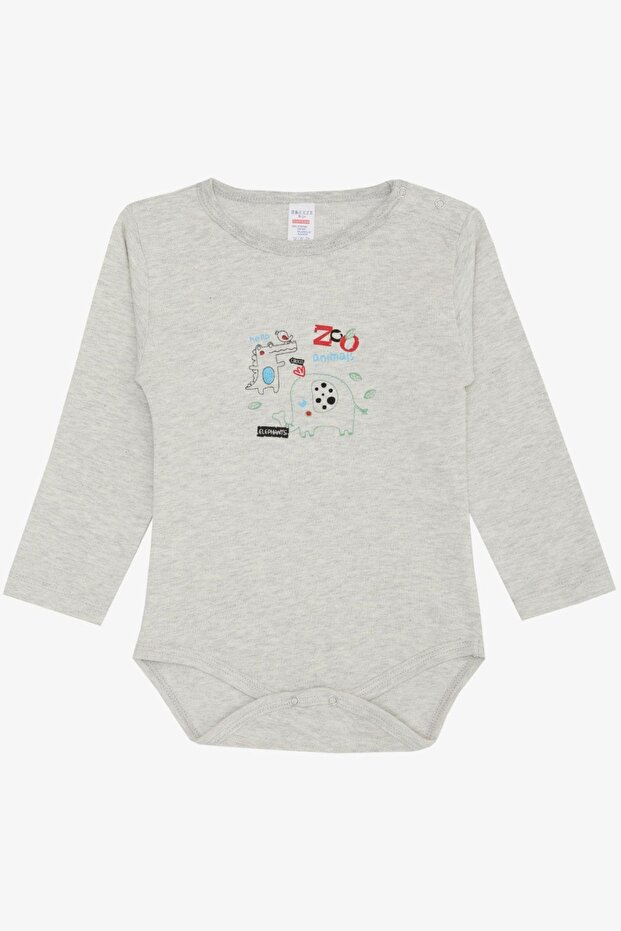 Baby Boy Snap-On Bodysuit Zoo Friendly Animals Printed 9 Months-3 Years, Beige Melan