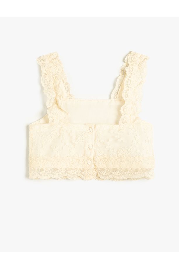 Dantelli Crop Bluz Askılı Kare Yaka Astarlı - 2