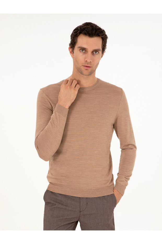 Camel Slim Fit Bisiklet Yaka Yün Karışımlı Basic Triko Kazak 50293301-VR015 - 1