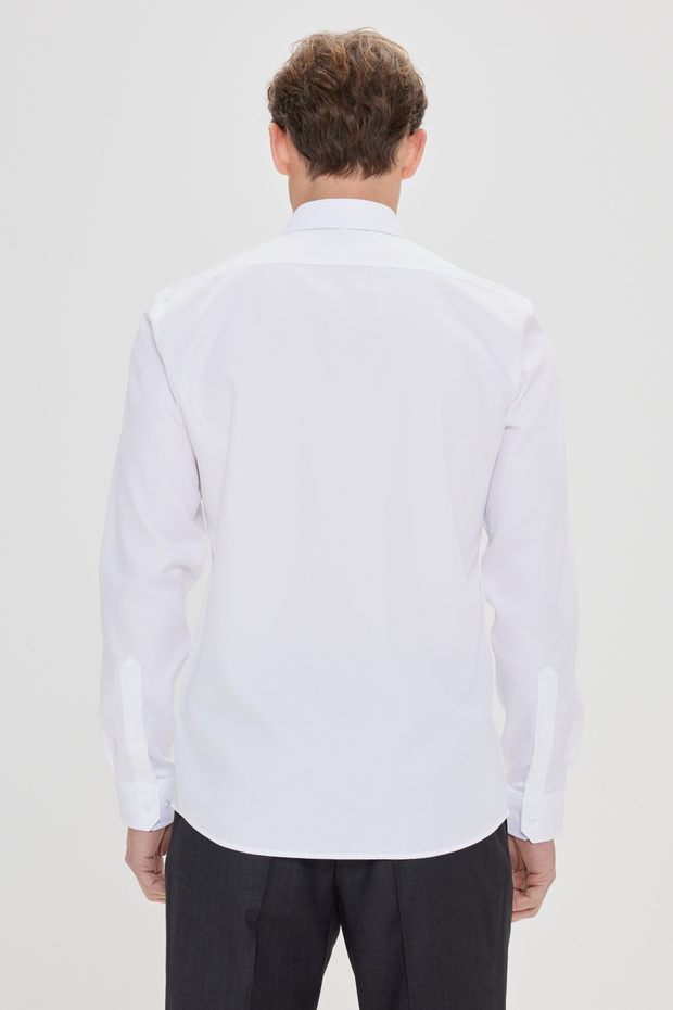 Erkek Beyaz Slim Fit Dar Kesim Klasik Yaka %100 Pamuk Ütü Gerektirmeyen Non-Iron Gömlek - 5