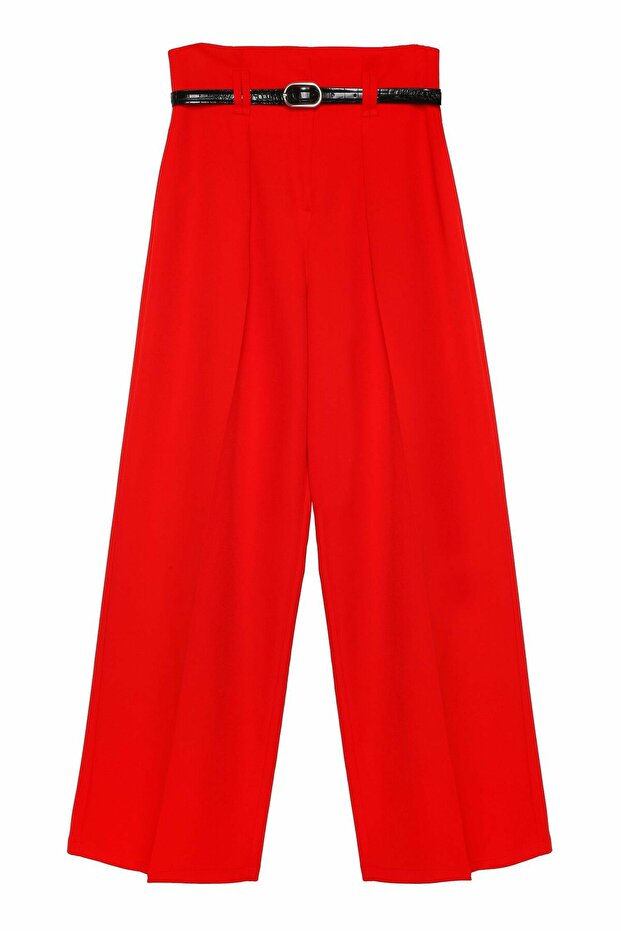 Women's Red Quzu Belted Trousers - 24Y71262