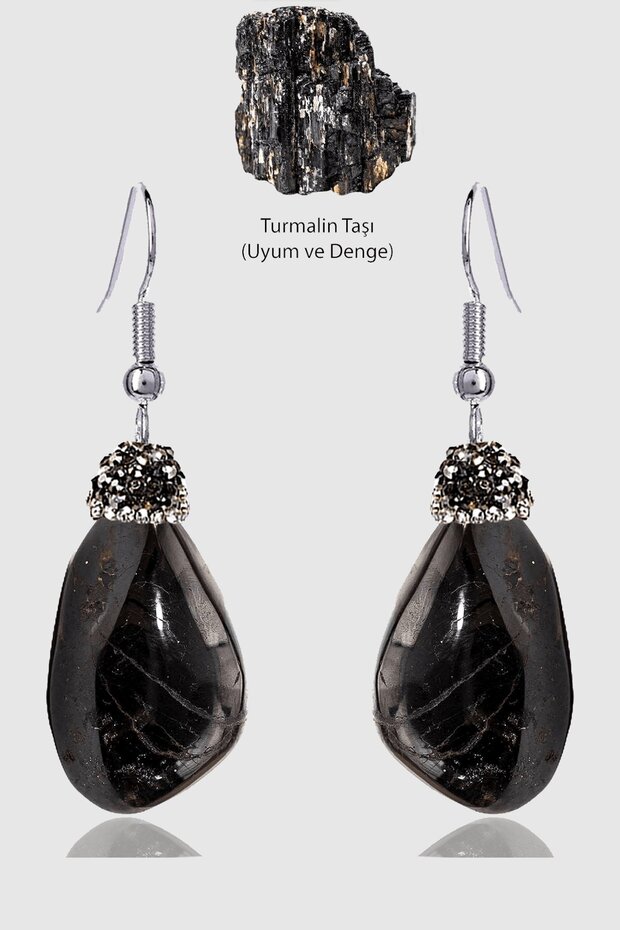 Certified Zircon Stone Model Raw Black Tourmaline Stone Earrings