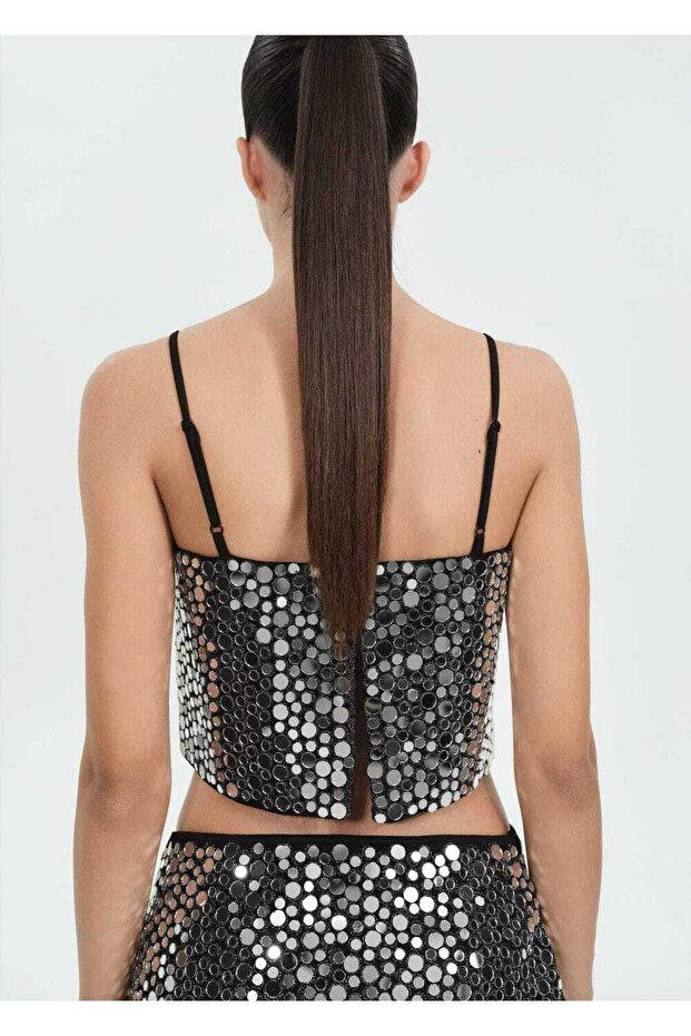 Kristal taşlı kısa bluz - 4