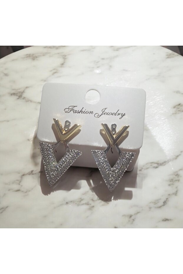 Zircon Stone V Sergeant Model Earrings - 1