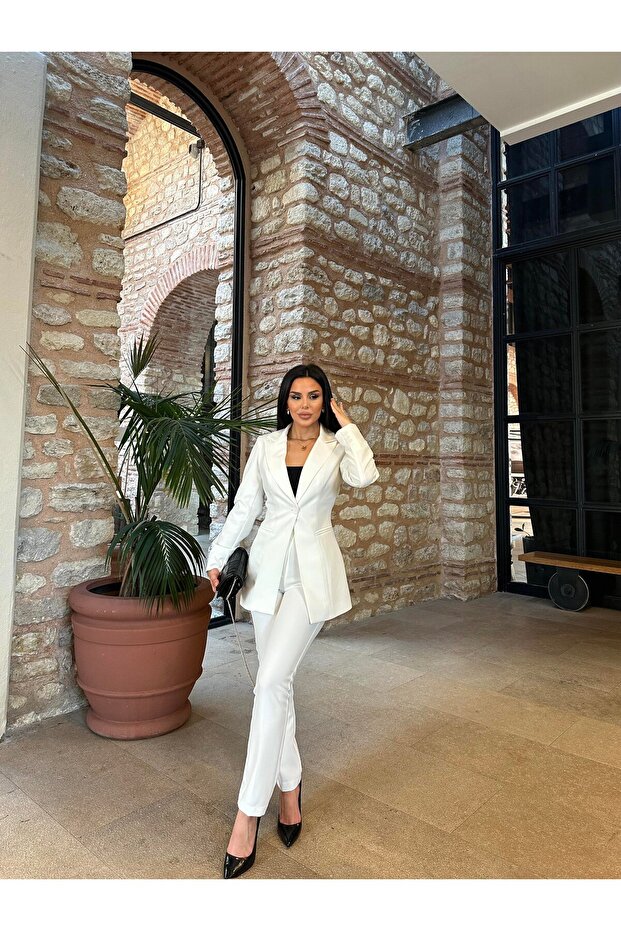 Women's Single-Button Jacket Slim-Leg Pants Suit