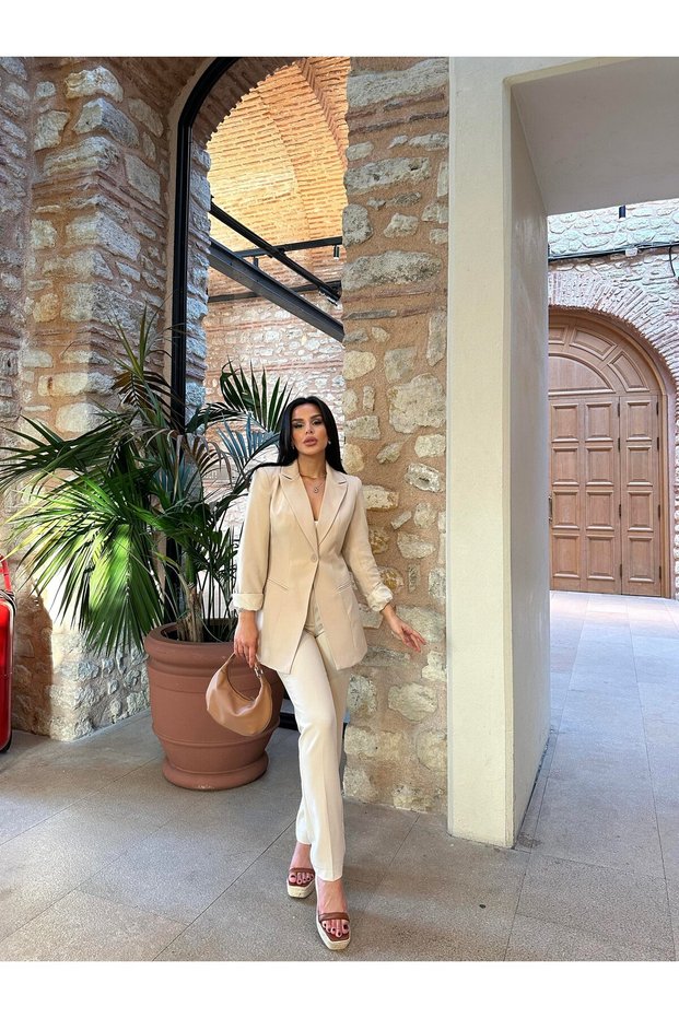 Women's Single-Button Jacket Slim-Leg Pants Suit