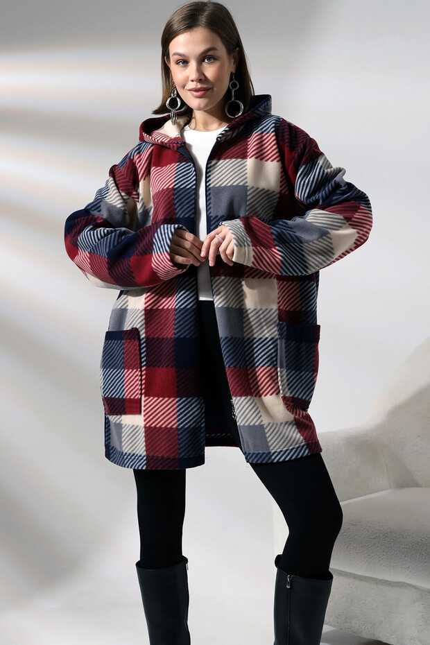 Plaid Pattern Fleece Jacket - 4