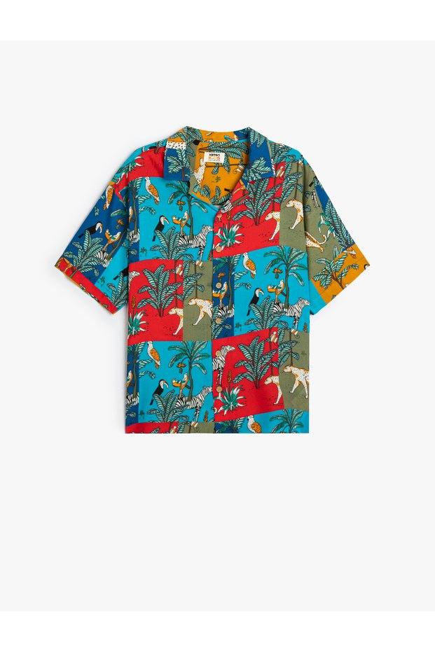 Short Sleeve Viscous Fabric with Shirt Print Detail