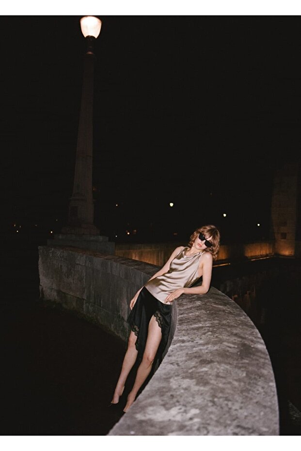 Drapeli yaka saten bluz - 8