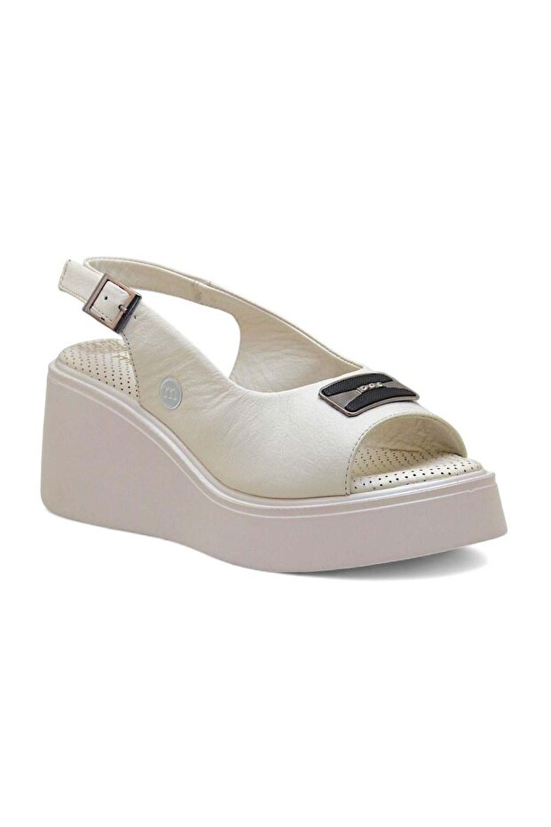 1915 Genuine Leather Daily Women's Sandals-Cream