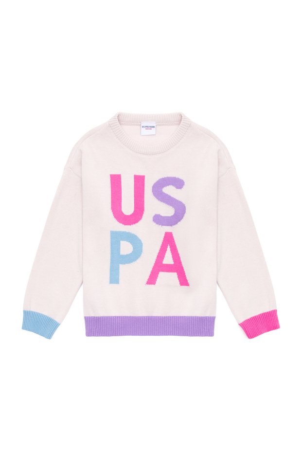 Girl's Cream Crew Neck Sweater 50256705 -Vr071
