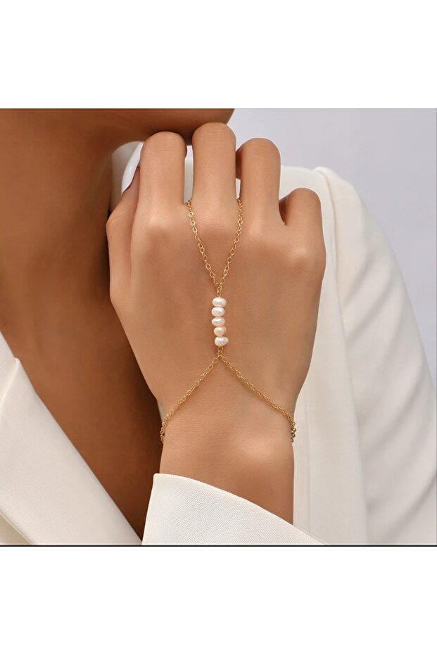 Steel Gold Stylish Trend Elegant Pearled Chameleon Bracelet