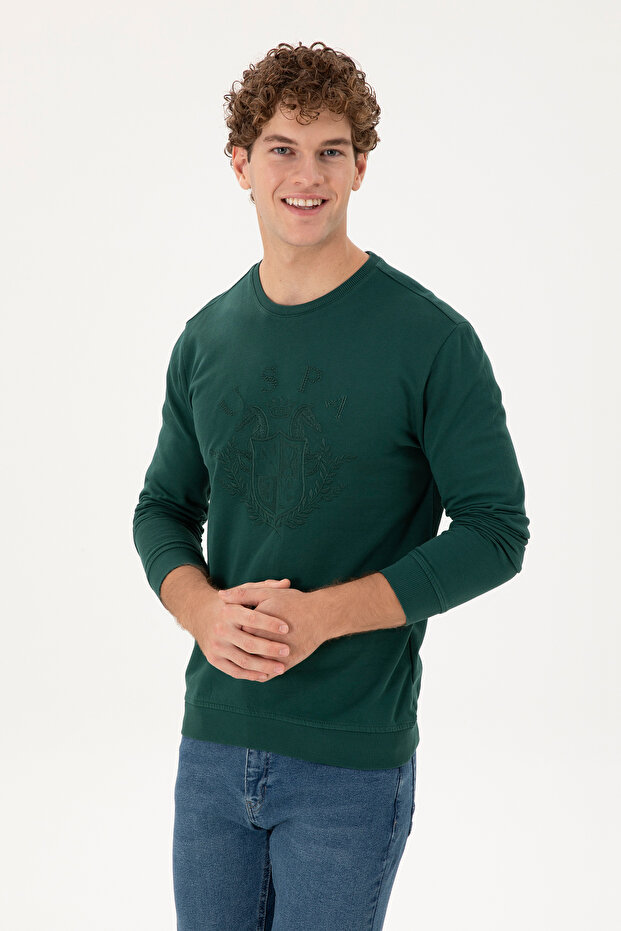 Men's Regular Fit Crew Neck Dark Green Sweatshirt 50290582 -Vr079