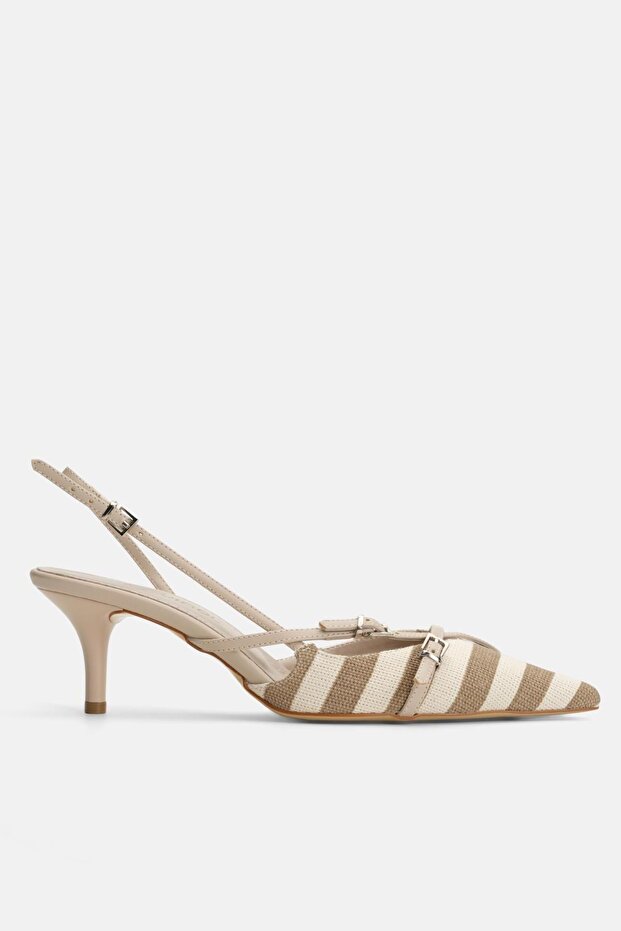 Linen Banded Reep Heeled Shoes