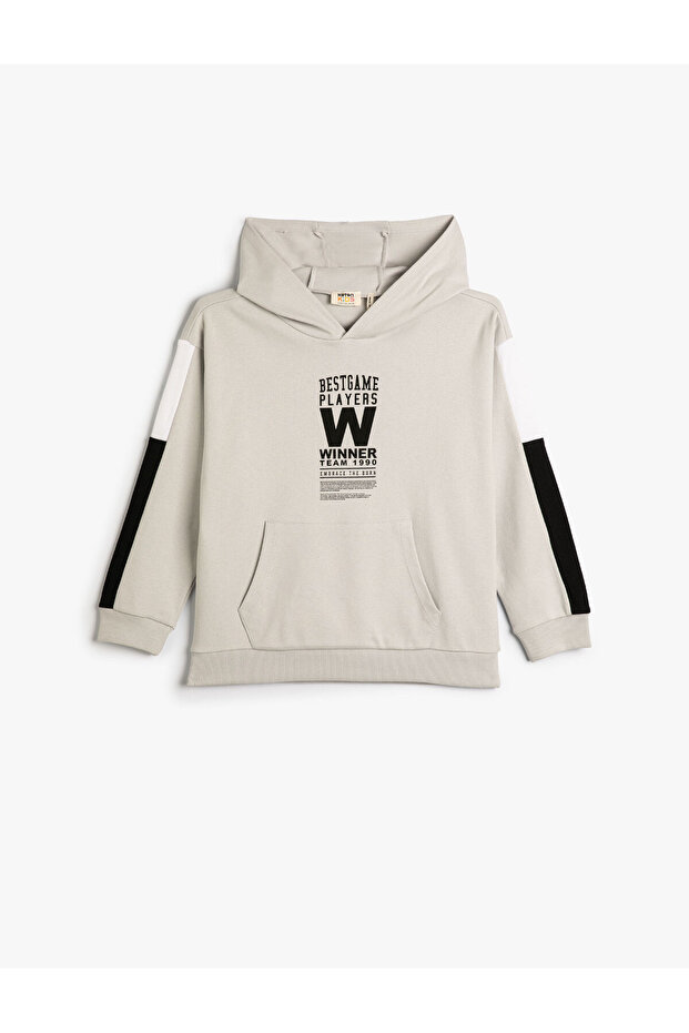 Hooded Sweatshirt Kangaroo Pocket Sports Theme Print Detailed Cotton