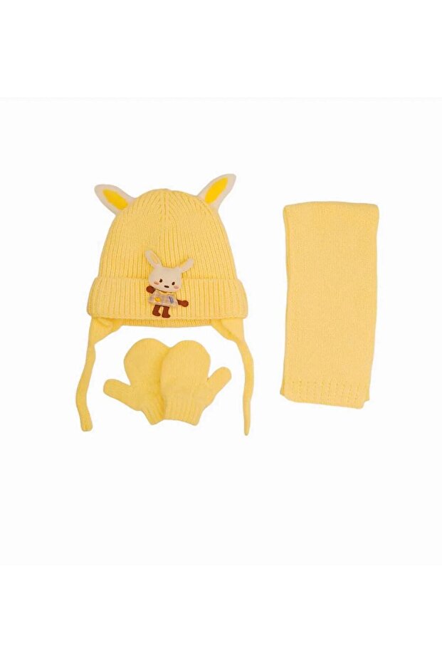 Ki̇tti̇ 0-12 Months Baby Girl & Child Plush Rabbit Model - Fleece Inside, Scarf, Beanie, Gloves 3-Piece Set