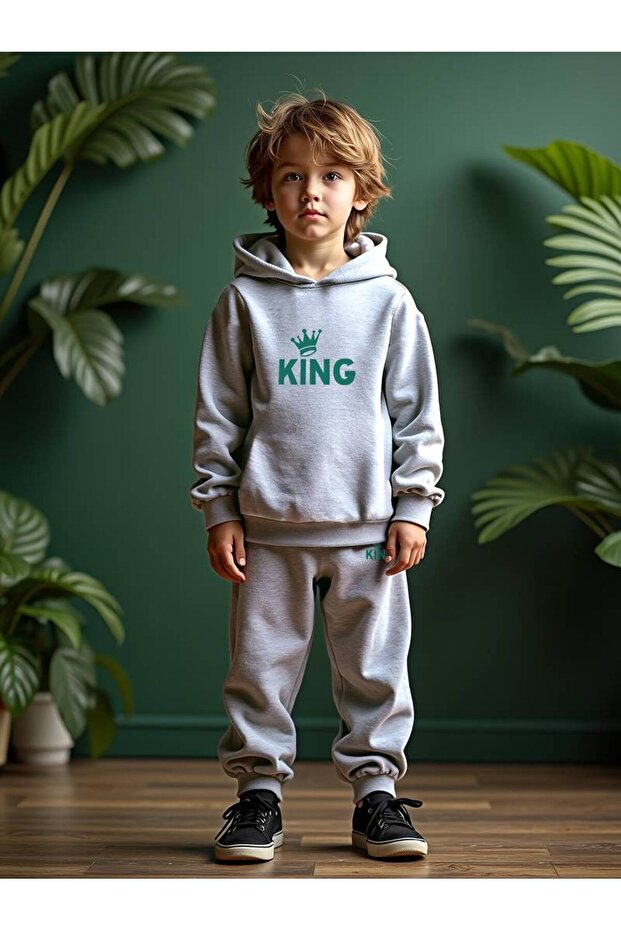 Gray King Printed Kids & Baby Unisex Sweatshirt Set / Nursery, Sweatpants Set