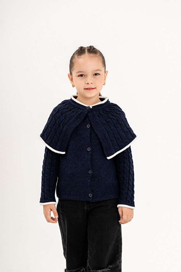 Girl's Buttoned Cape Collar Knitwear Cardigan