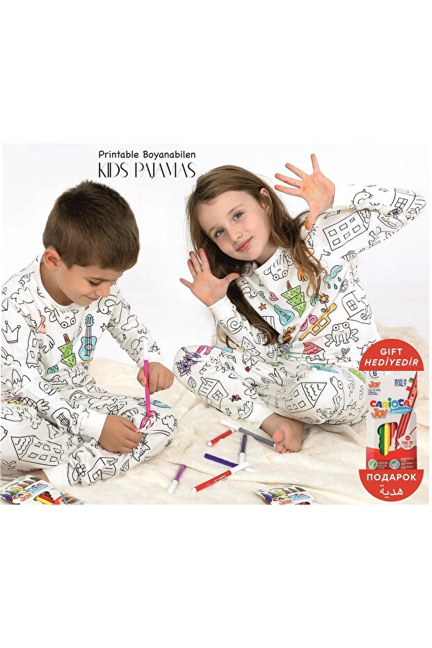 Long Sleeve Custom Pen Gift Paintable Girls Boys Pajama Set (Does Not Leave Stains after Washing)