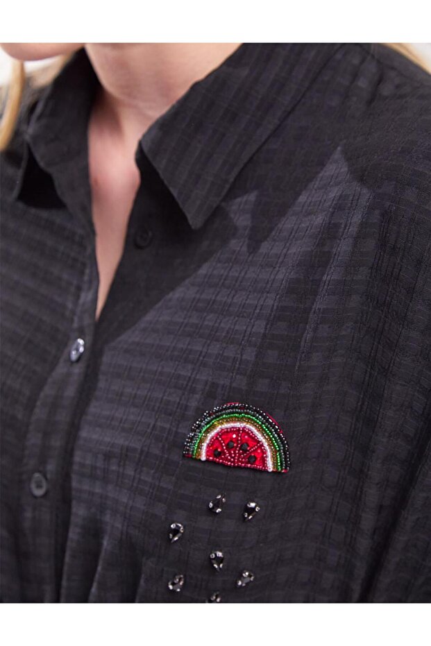 İşlemeli Uzun Tunik Siyah - 3