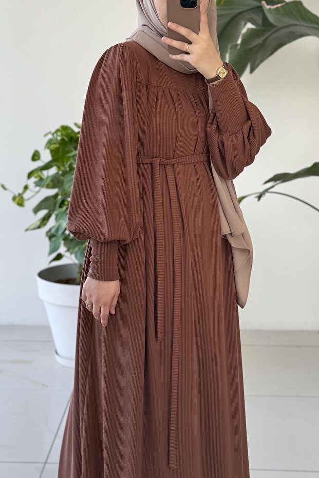 Ece Triko Elbise- Kahve - 6