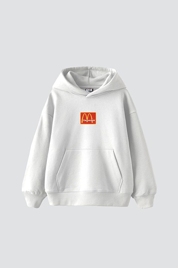 Mc. Cactus Jack Printed Oversize Unisex Premium White Hoodie