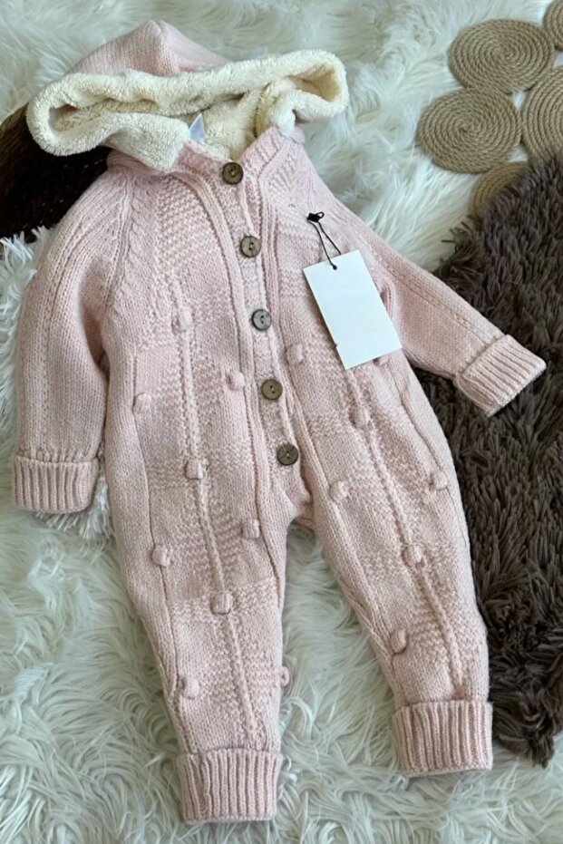 Kız Çocuk Örme Pembe Tulum - 1