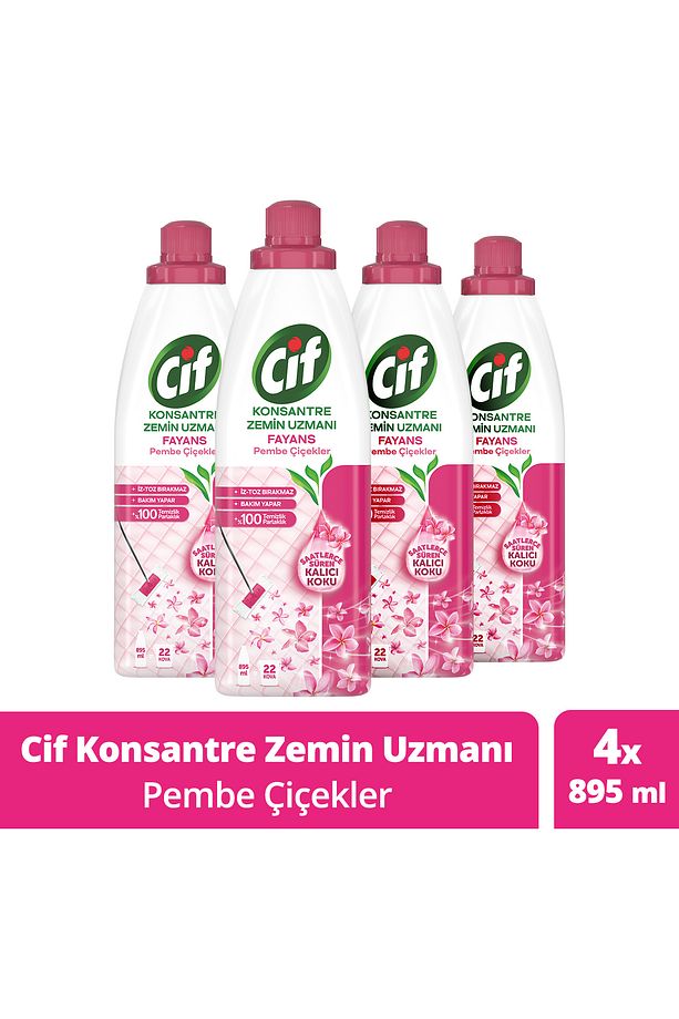 Konsantre Zemin Uzmanı Fayans Pembe Çiçekler %100 Temizlik Ve Parlaklık 895 ml 4adet - 1