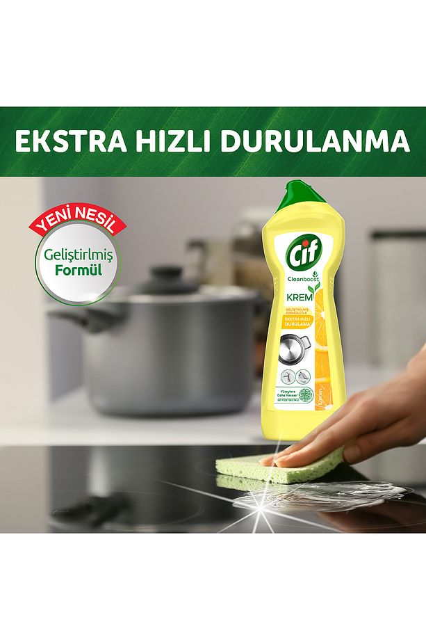 Krem Altın Işıltısı Yüzey Temizleyici 750ml Limon Amonyak Frezya Ve Müge Çiçeği Sünger Hediye - 7