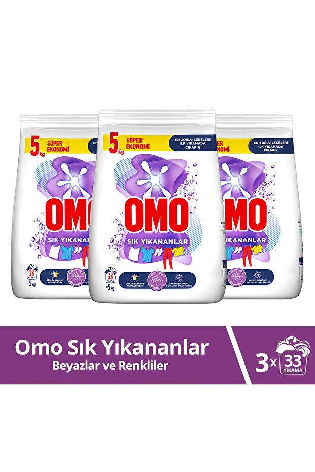 Omo Toz Çamaşır Deterjanı Sık Yıkananlar Zorlu Lekeleri Ilk Yıkamada Çıkarır 5 Kgx3