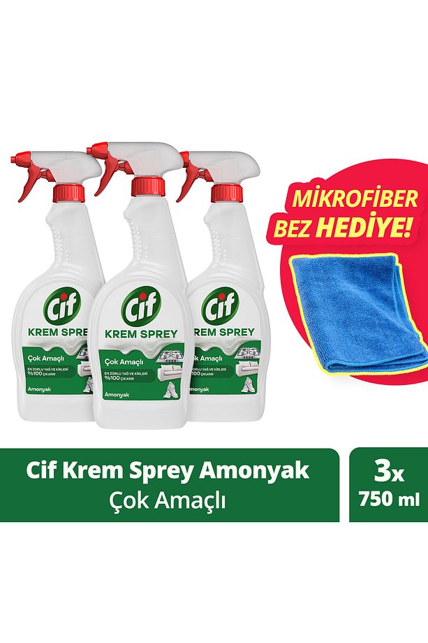 Krem Sprey Çok Amaçlı Yüzey Temizleyici 750 ml X 3adet Mikrofiber Bez - 1