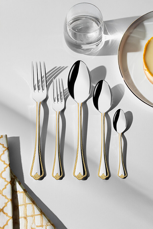 Fulya Altın Sade 6-Person 30-Piece Cutlery Set with Box